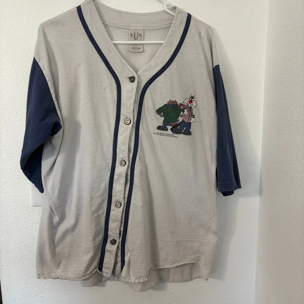 Wagner Bros Looney Tunes Sylvester Taz Baseball Jersey Shirt Large Vintage - Picture 1 of 8